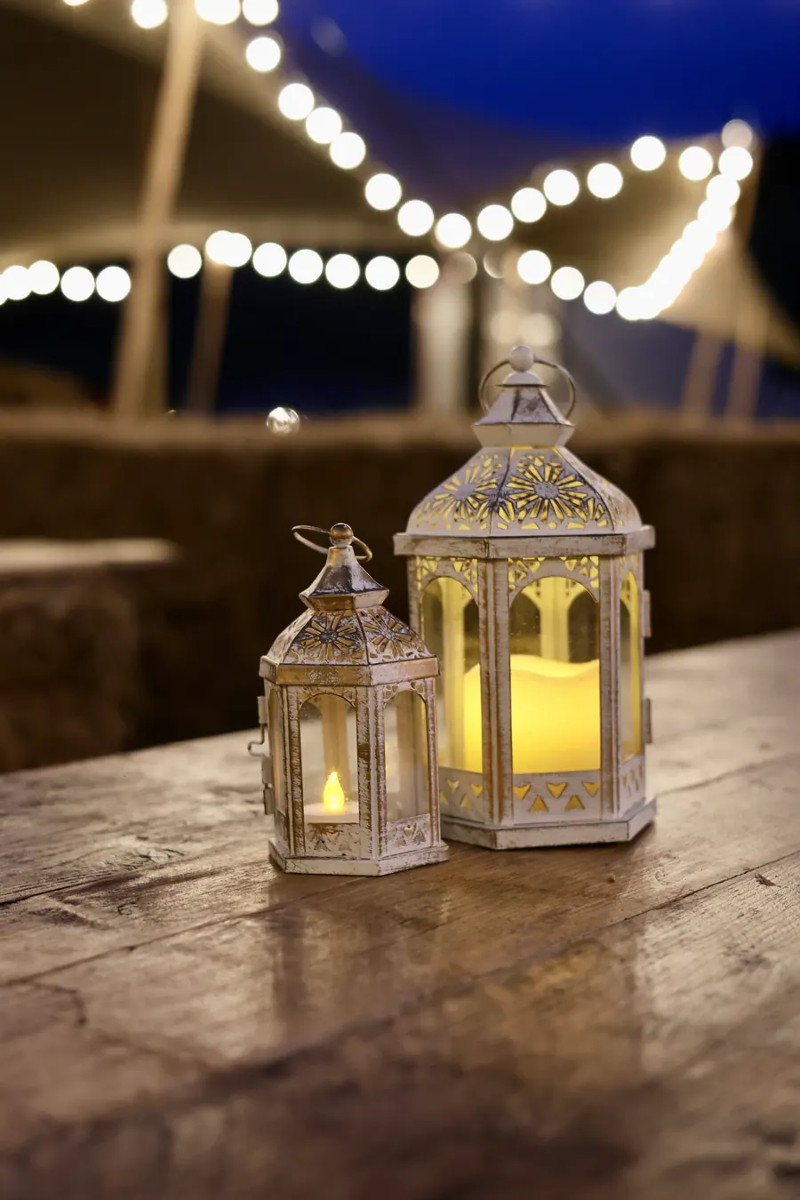 Festoon lights at evening